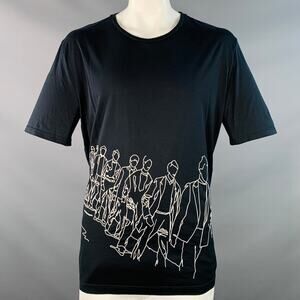 LANVIN Size XXXL Black White Line Drawing Cotton Crew Neck T-shirt